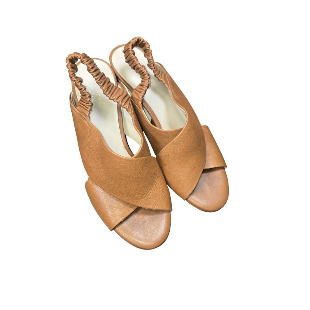 Cole Haan Grand.OS Women 7.5B Tan Leather Slingback Block Heel Sandals W14703